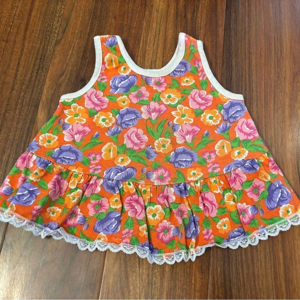 Little Lass vintage orange floral sleeveless tank top